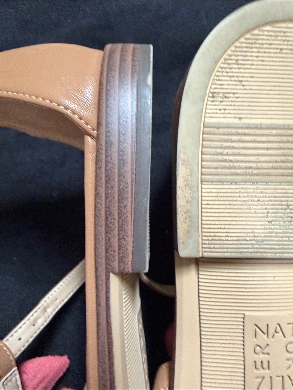 Naturalizer Tan Sandals with Pink Floral Accent - Picture 8 of 10